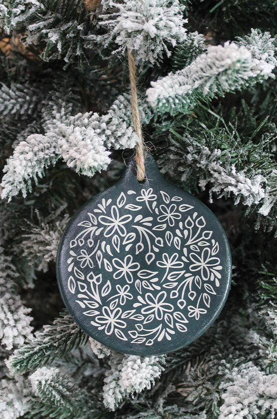 Dark Green Floral Clay Ornament