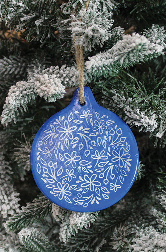 Blue Floral Clay Ornament