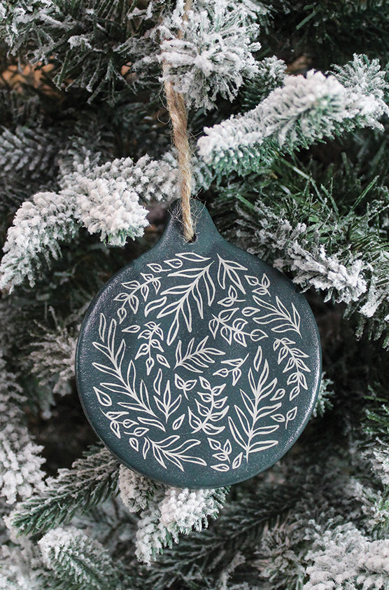 Dark Green Mixed Leaves Clay Ornament